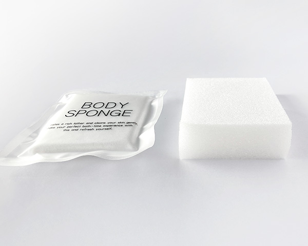 _膨らんだところ 開封でふんわり膨らむ圧縮ボディスポンジ｜ホテル・旅館向け清潔アメニティ